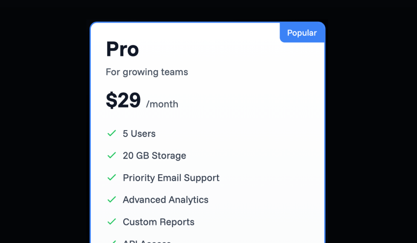 Startup Pricing Plan Component